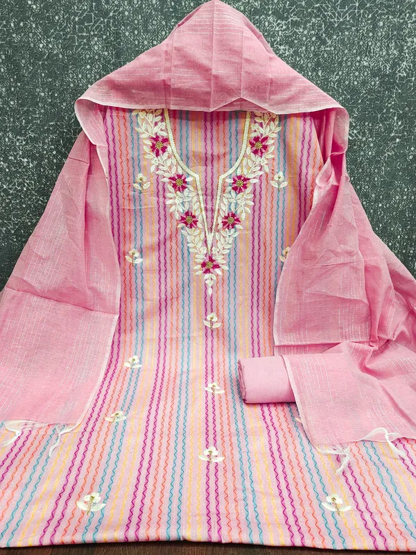Leeza_Store_Women’s_Pink_Cotton_Jacquard_Unstitched_Salwar_Suit_Dress_Material_With_Thread_Work_Embroidered_Ethnic_Motifs,_Solid_Bottom_&_Jacquard_Dupat