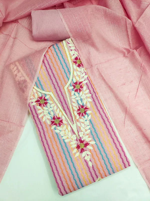 Leeza_Store_Women’s_Pink_Cotton_Jacquard_Unstitched_Salwar_Suit_Dress_Material_With_Thread_Work_Embroidered_Ethnic_Motifs,_Solid_Bottom_&_Jacquard_Dupat
