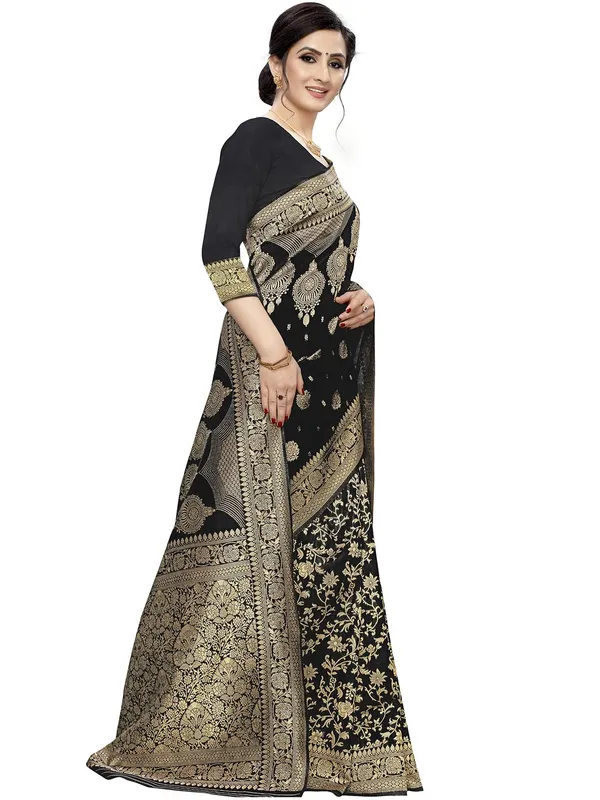 Black_Silk___Premium_&_Elegant_(_Floral_Pattern_Zari_Butta_Woven_)_Banarasi_Saree_With_Blouse_Piece_For_Women