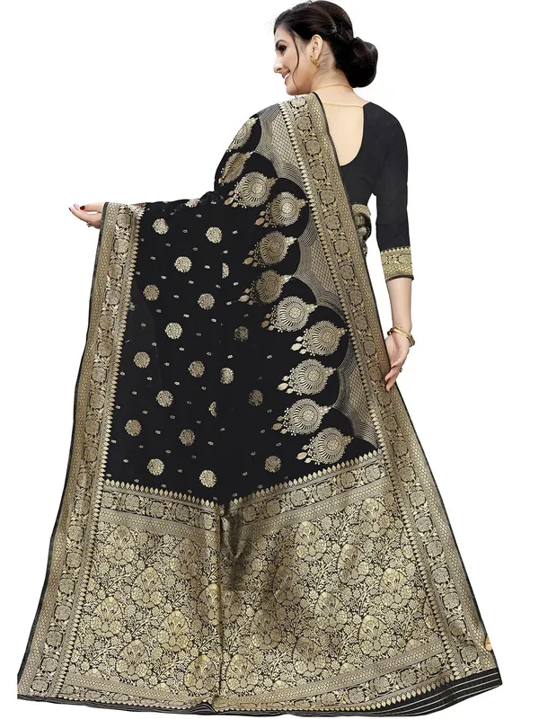Black_Silk___Premium_&_Elegant_(_Floral_Pattern_Zari_Butta_Woven_)_Banarasi_Saree_With_Blouse_Piece_For_Women