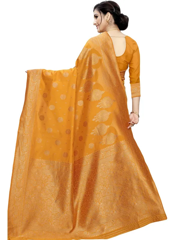 Gold_Silk___Premium_&_Elegant_(_Floral_Pattern_Zari_Butta_Woven_)_Banarasi_Saree_With_Blouse_Piece_For_Women