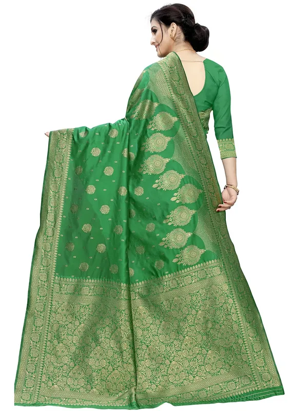 Green_Silk___Premium_&_Elegant_(_Floral_Pattern_Zari_Butta_Woven_)_Banarasi_Saree_With_Blouse_Piece_For_Women