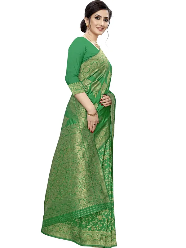 Green_Silk___Premium_&_Elegant_(_Floral_Pattern_Zari_Butta_Woven_)_Banarasi_Saree_With_Blouse_Piece_For_Women