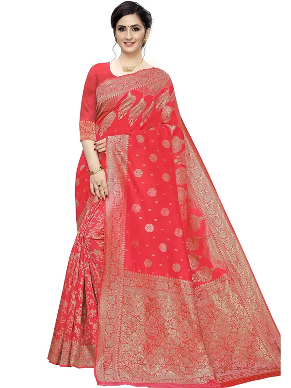 Magenta_Silk___Premium_&_Elegant_(_Floral_Pattern_Zari_Butta_Woven_)_Banarasi_Saree_With_Blouse_Piece_For_Women