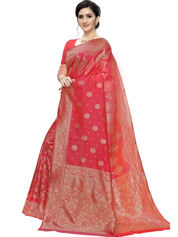 Magenta_Silk___Premium_&_Elegant_(_Floral_Pattern_Zari_Butta_Woven_)_Banarasi_Saree_With_Blouse_Piece_For_Women