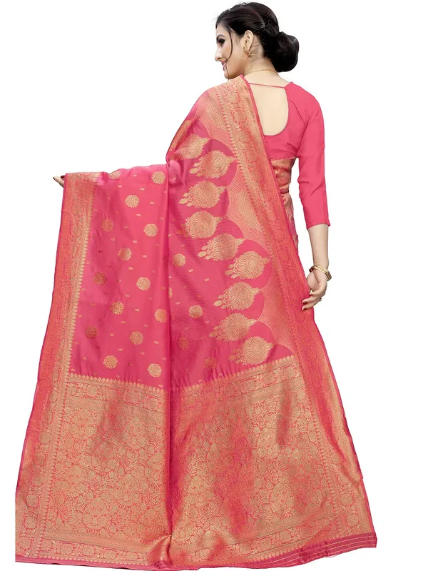 Pink_Silk___Premium_&_Elegant_(_Floral_Pattern_Zari_Butta_Woven_)_Banarasi_Saree_With_Blouse_Piece_For_Women