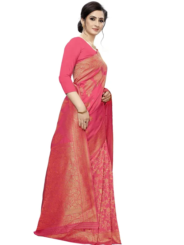 Pink_Silk___Premium_&_Elegant_(_Floral_Pattern_Zari_Butta_Woven_)_Banarasi_Saree_With_Blouse_Piece_For_Women