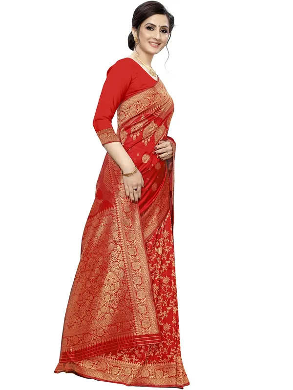Red_Silk___Premium_&_Elegant_(_Floral_Pattern_Zari_Butta_Woven_)_Banarasi_Saree_With_Blouse_Piece_For_Women