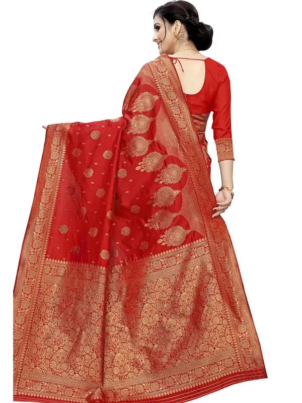 Red_Silk___Premium_&_Elegant_(_Floral_Pattern_Zari_Butta_Woven_)_Banarasi_Saree_With_Blouse_Piece_For_Women