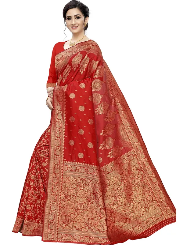 Red_Silk___Premium_&_Elegant_(_Floral_Pattern_Zari_Butta_Woven_)_Banarasi_Saree_With_Blouse_Piece_For_Women