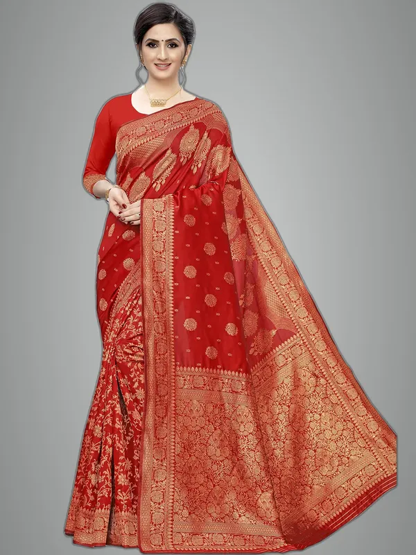 Red_Silk___Premium_&_Elegant_(_Floral_Pattern_Zari_Butta_Woven_)_Banarasi_Saree_With_Blouse_Piece_For_Women