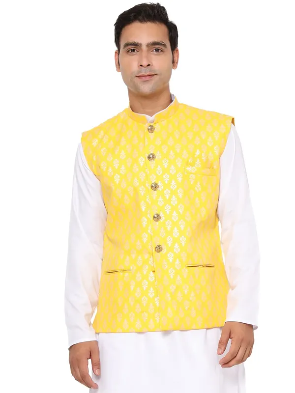 Lemon_Yellow_Jacquard_Premium_&_Elegant_Nehru_Jacket_Vest_For_Men