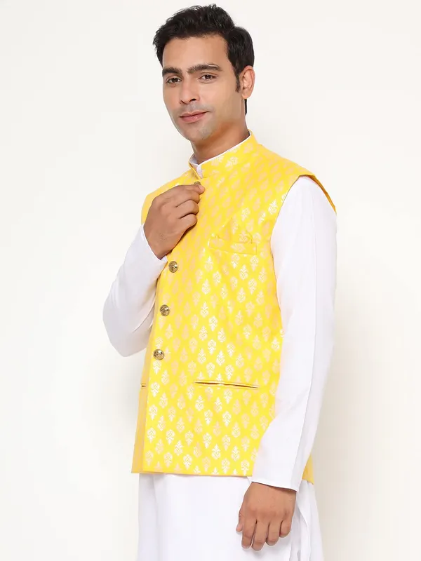 Lemon_Yellow_Jacquard_Premium_&_Elegant_Nehru_Jacket_Vest_For_Men