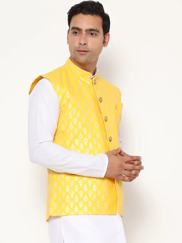 Lemon_Yellow_Jacquard_Premium_&_Elegant_Nehru_Jacket_Vest_For_Men