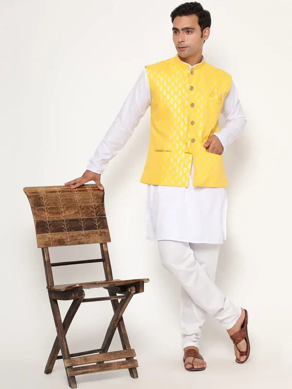 Lemon_Yellow_Jacquard_Premium_&_Elegant_Nehru_Jacket_Vest_For_Men
