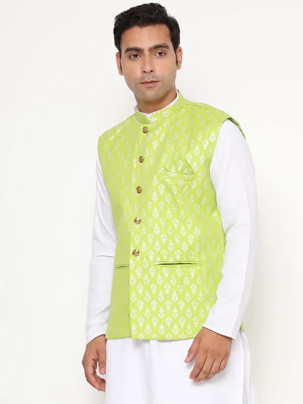 Green_Jacquard_Premium_&_Elegant_Nehru_Jacket_Vest_For_Men