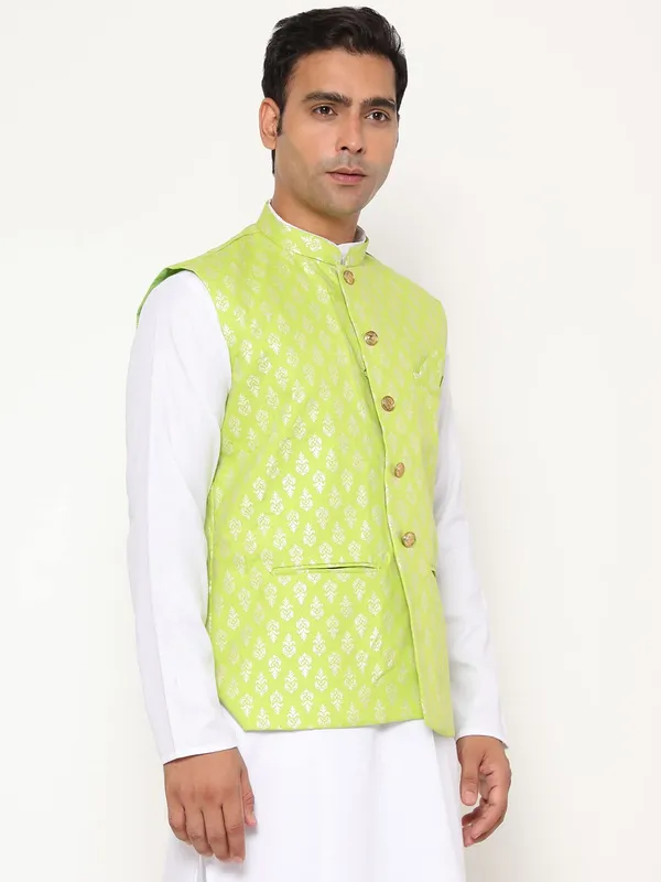 Green_Jacquard_Premium_&_Elegant_Nehru_Jacket_Vest_For_Men