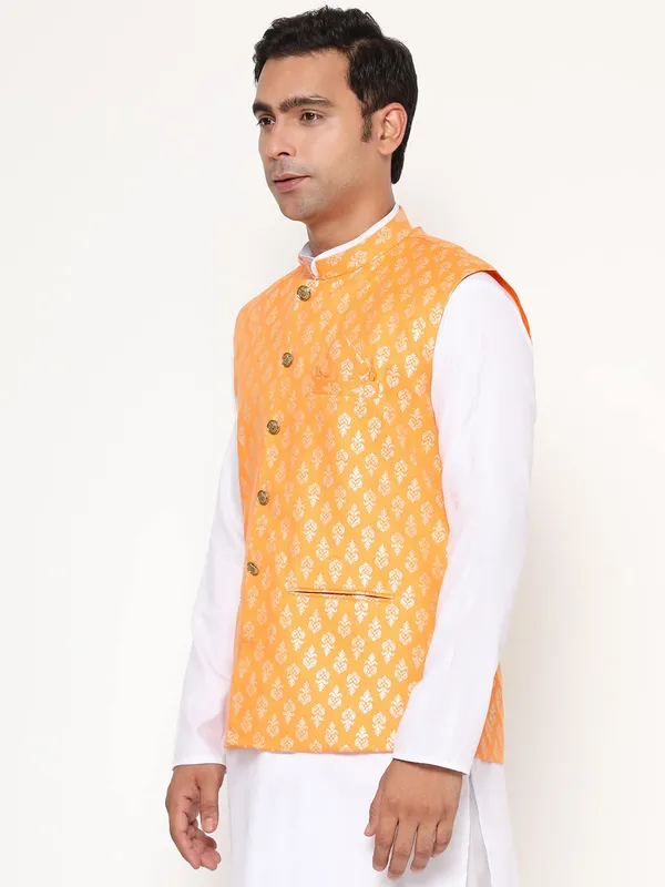 Orange_Jacquard_Premium_&_Elegant_Nehru_Jacket_Vest_For_Men