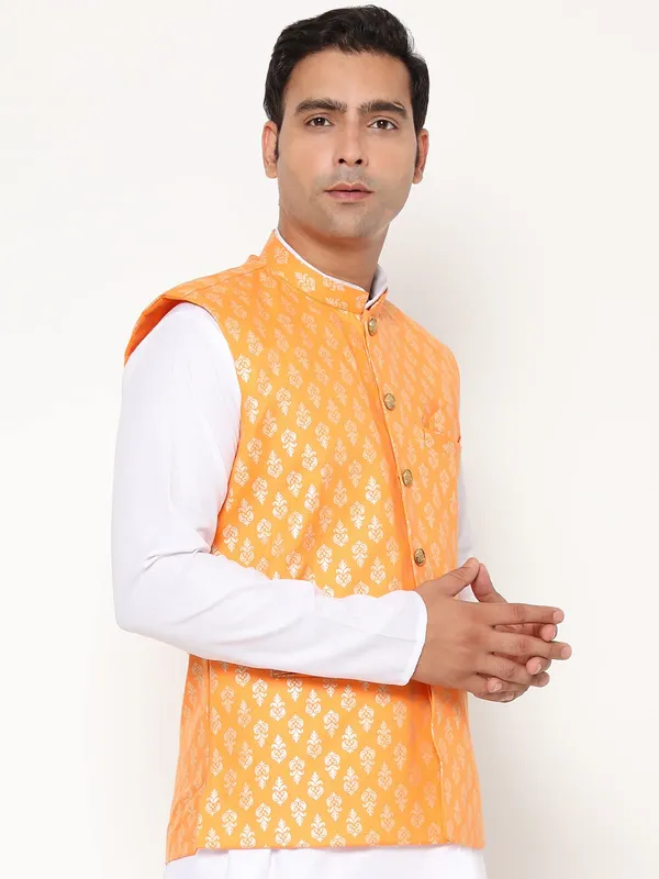 Orange_Jacquard_Premium_&_Elegant_Nehru_Jacket_Vest_For_Men