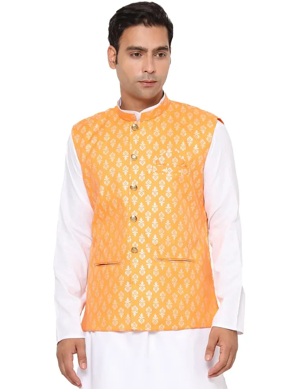 Orange_Jacquard_Premium_&_Elegant_Nehru_Jacket_Vest_For_Men