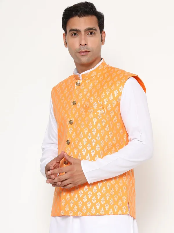 Orange_Jacquard_Premium_&_Elegant_Nehru_Jacket_Vest_For_Men