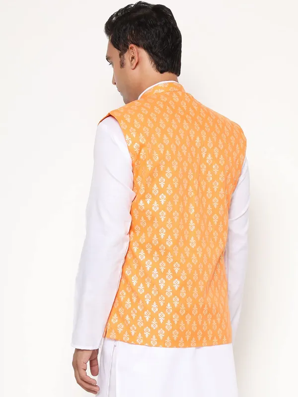 Orange_Jacquard_Premium_&_Elegant_Nehru_Jacket_Vest_For_Men