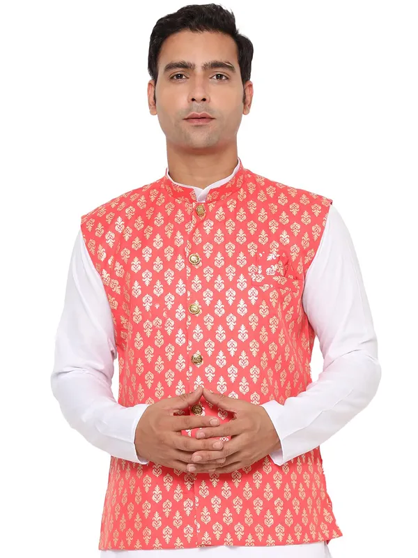 Peach_Jacquard_Premium_&_Elegant_Nehru_Jacket_Vest_For_Men