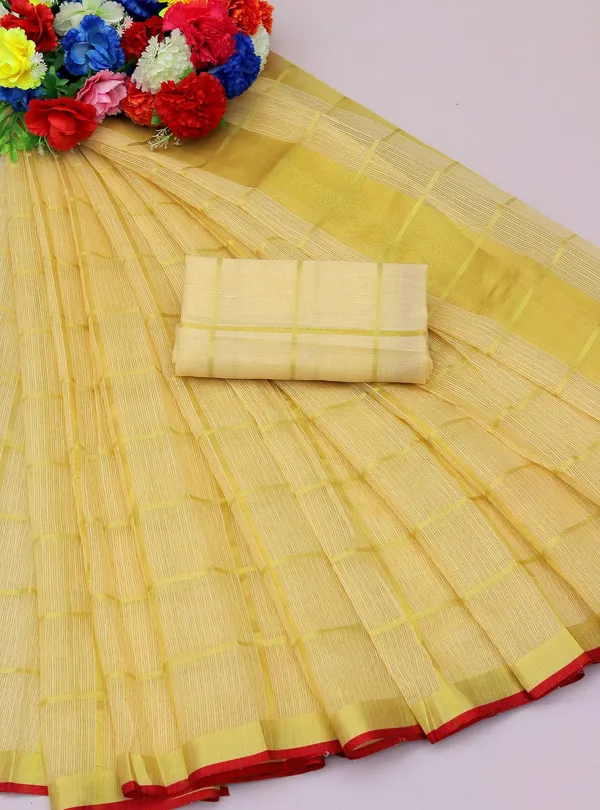 Beige_Cotton_Silk_Premium_&_Elegant_(_Zari_Checkered_)_Kota_Doria_Saree_With_Blouse_Piece_For_Women