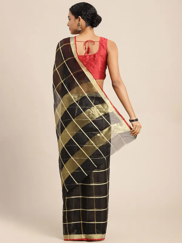 Black_Cotton_Silk_Premium_&_Elegant_(_Zari_Checkered_)_Kota_Doria_Saree_With_Blouse_Piece_For_Women