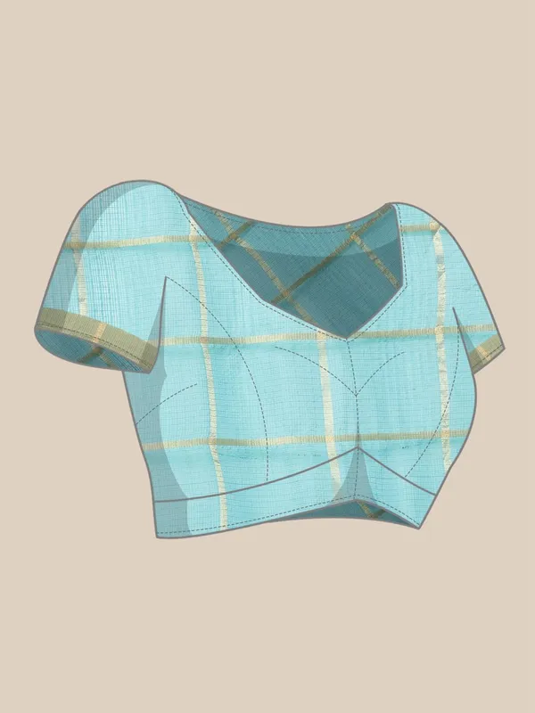 Blue_Cotton_Silk_Premium_&_Elegant_(_Zari_Checkered_)_Kota_Doria_Saree_With_Blouse_Piece_For_Women
