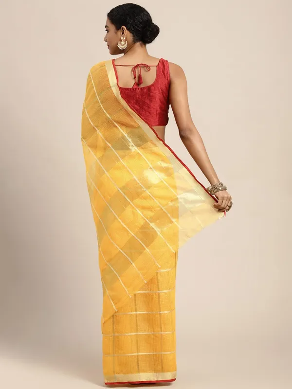 Mustard_Cotton_Silk_Premium_&_Elegant_(_Zari_Checkered_)_Kota_Doria_Saree_With_Blouse_Piece_For_Women