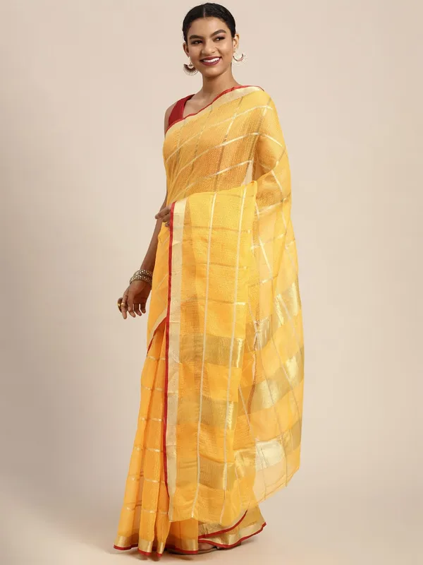 Mustard_Cotton_Silk_Premium_&_Elegant_(_Zari_Checkered_)_Kota_Doria_Saree_With_Blouse_Piece_For_Women