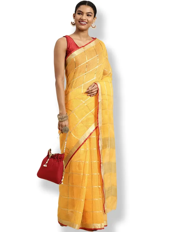 Mustard_Cotton_Silk_Premium_&_Elegant_(_Zari_Checkered_)_Kota_Doria_Saree_With_Blouse_Piece_For_Women