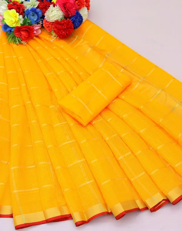Mustard_Cotton_Silk_Premium_&_Elegant_(_Zari_Checkered_)_Kota_Doria_Saree_With_Blouse_Piece_For_Women
