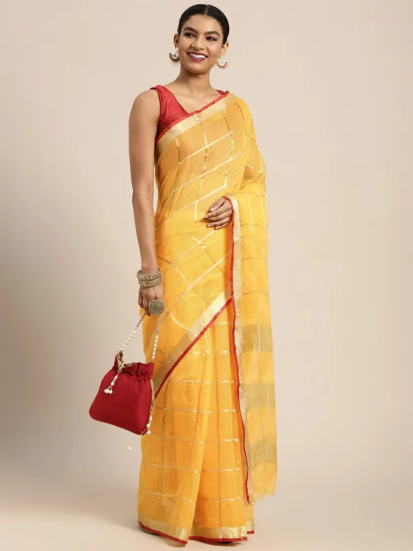 Mustard_Cotton_Silk_Premium_&_Elegant_(_Zari_Checkered_)_Kota_Doria_Saree_With_Blouse_Piece_For_Women