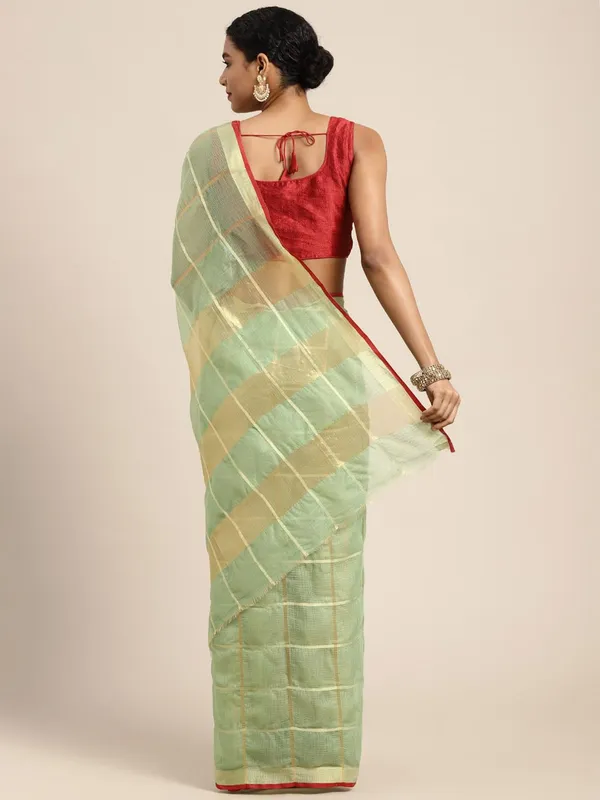 Olive_Green_Cotton_Silk_Premium_&_Elegant_(_Zari_Checkered_)_Kota_Doria_Saree_With_Blouse_Piece_For_Women