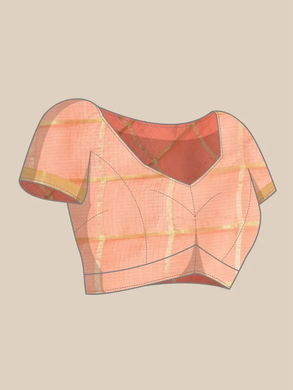 Peach_Cotton_Silk_Premium_&_Elegant_(_Zari_Checkered_)_Kota_Doria_Saree_With_Blouse_Piece_For_Women
