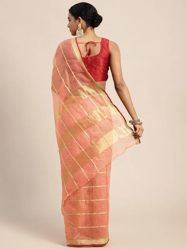 Peach_Cotton_Silk_Premium_&_Elegant_(_Zari_Checkered_)_Kota_Doria_Saree_With_Blouse_Piece_For_Women