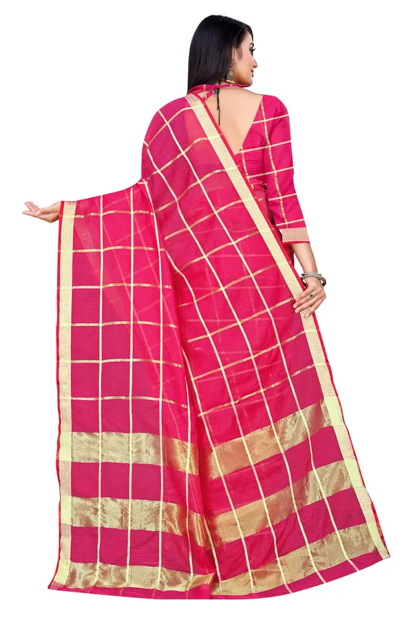 Rani_Pink_Cotton_Silk_Premium_&_Elegant_(_Zari_Checkered_)_Kota_Doria_Saree_With_Blouse_Piece_For_Women