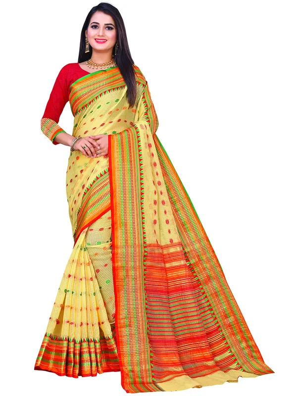 Beige_Cotton___Jacquard_Premium_&_Elegant_(_Zari_Border_And_Pallu_)_Manipuri_Saree_With_Blouse_Piece_For_Women