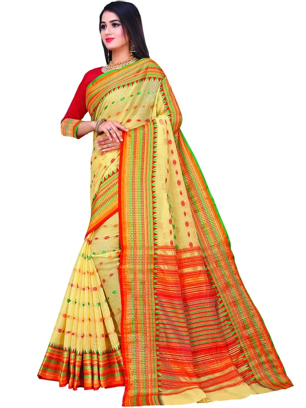 Beige_Cotton___Jacquard_Premium_&_Elegant_(_Zari_Border_And_Pallu_)_Manipuri_Saree_With_Blouse_Piece_For_Women