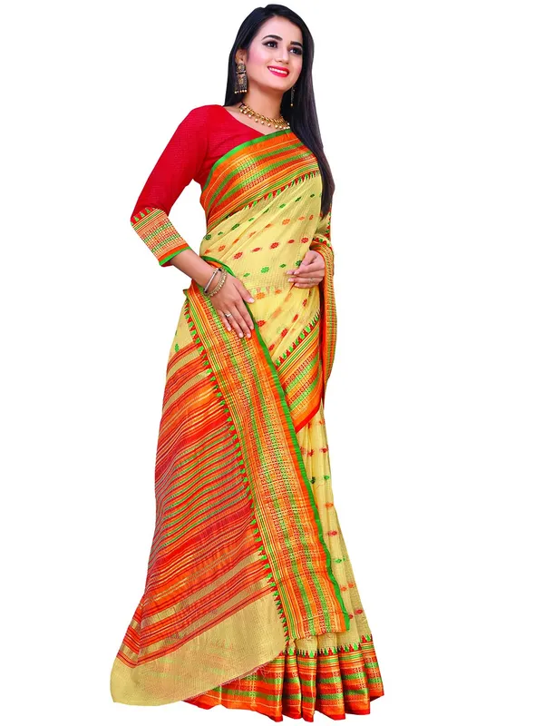 Beige_Cotton___Jacquard_Premium_&_Elegant_(_Zari_Border_And_Pallu_)_Manipuri_Saree_With_Blouse_Piece_For_Women