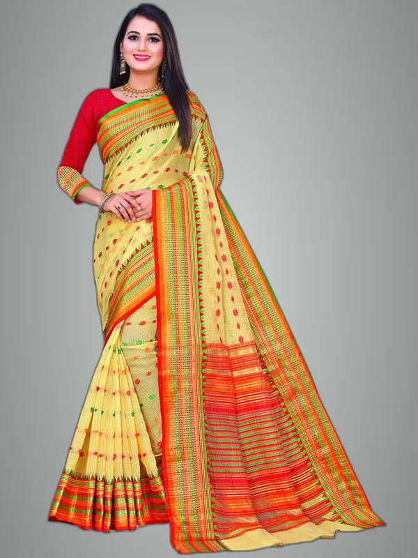 Beige_Cotton___Jacquard_Premium_&_Elegant_(_Zari_Border_And_Pallu_)_Manipuri_Saree_With_Blouse_Piece_For_Women
