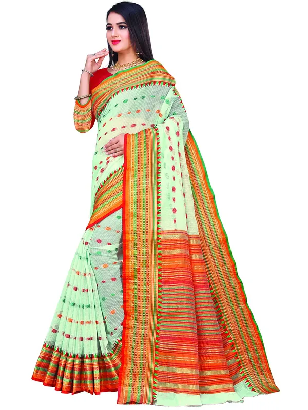 Light_Blue_Cotton___Jacquard_Premium_&_Elegant_(_Zari_Border_And_Pallu_)_Manipuri_Saree_With_Blouse_Piece_For_Women