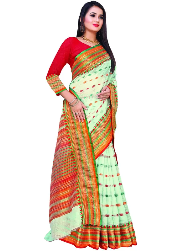 Light_Blue_Cotton___Jacquard_Premium_&_Elegant_(_Zari_Border_And_Pallu_)_Manipuri_Saree_With_Blouse_Piece_For_Women