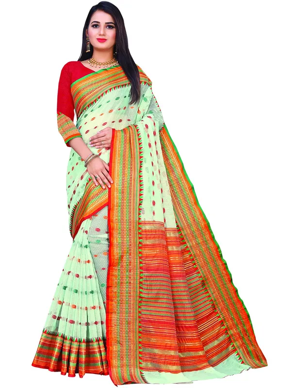 Light_Blue_Cotton___Jacquard_Premium_&_Elegant_(_Zari_Border_And_Pallu_)_Manipuri_Saree_With_Blouse_Piece_For_Women