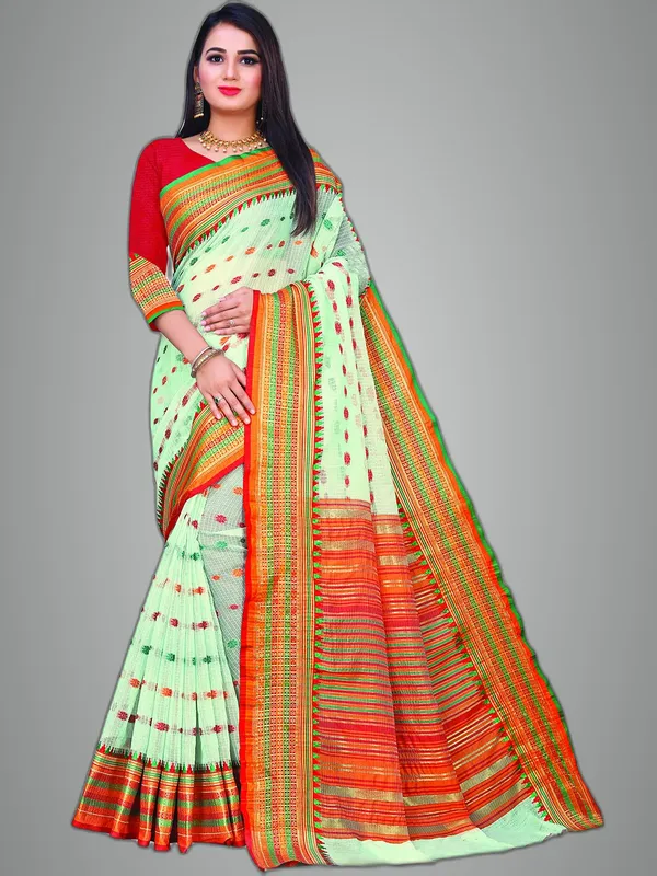 Light_Blue_Cotton___Jacquard_Premium_&_Elegant_(_Zari_Border_And_Pallu_)_Manipuri_Saree_With_Blouse_Piece_For_Women