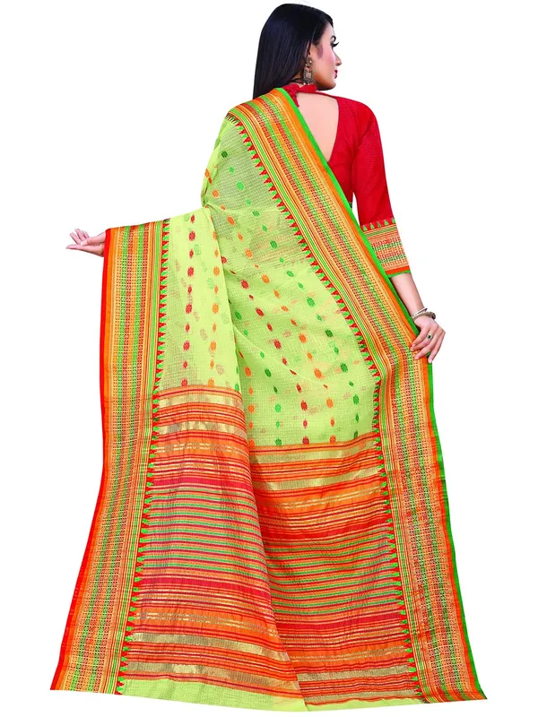 Light_Green_Cotton___Jacquard_Premium_&_Elegant_(_Zari_Border_And_Pallu_)_Manipuri_Saree_With_Blouse_Piece_For_Women