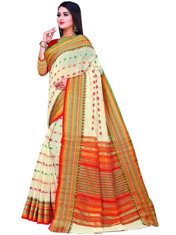 Off_White_Cotton___Jacquard_Premium_&_Elegant_(_Zari_Border_And_Pallu_)_Manipuri_Saree_With_Blouse_Piece_For_Women