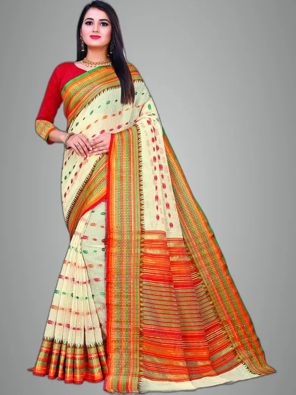 Off_White_Cotton___Jacquard_Premium_&_Elegant_(_Zari_Border_And_Pallu_)_Manipuri_Saree_With_Blouse_Piece_For_Women